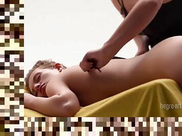 Dominant girl paddles her lesbian girl during massage