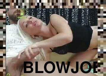 Sexy blonde Carmen Cox gives a blowjob to a big fat cock