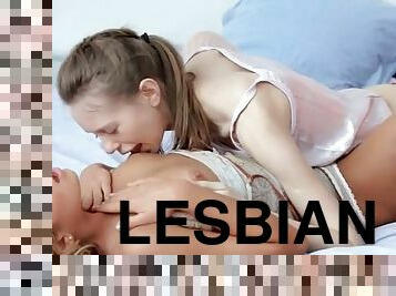 lesbiana, adolescente, besando