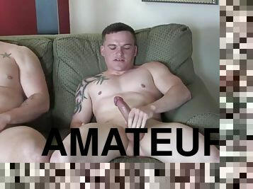 Buff military amateur fingering and blowjob