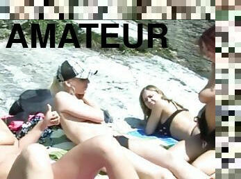 Four Amateur Girls vs. One Masked Guy Outdoor Group Fuck