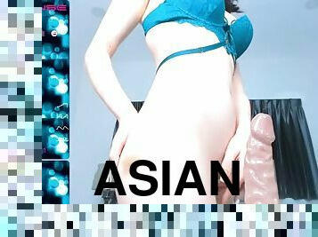 Cute asian riding dildo