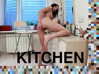 Anal solo fuck in the kitchen by Petite Valery Von