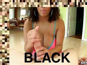 Curvy black girl handjob with cumshot