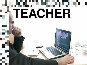 Old teacher pleasured by teen