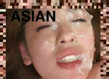 Asian beauty in bukkake orgy