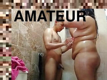 bad, fru, amatör, latinska, mamma, par, bbw, trekant, dusch