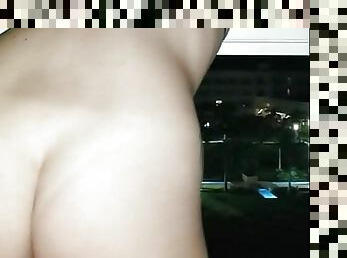 Slutty MILF Hotwife Rubs Puts on a Show Rubbing Pussy and Giving Blowjob on Hotel Balcony