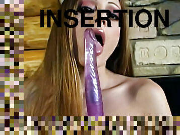 Horny brunette big toy insertion action