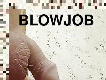 close-up blowjob and a mouthful of hot cum