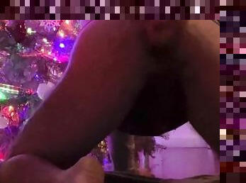 Taking big dildo in ass hands free cumming