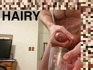 Hairy Daddy with a BWC Busts a Thick Load in a Wine Glass