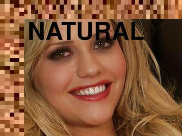 Desirable blonde babe with natural boobs masturbates viciously