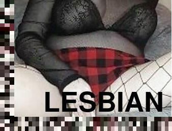 Watch me fuck my tight pussy to lesbian porn