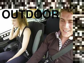 Cute blonde teen gets fucked hard in the taxi