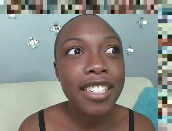 Shaved head black girl sucks to facial