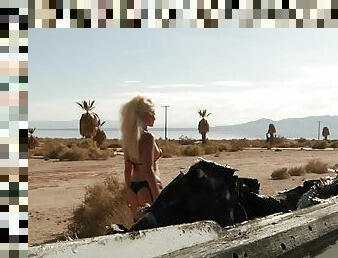 Anikka albrite wanders the desert in her slutty outfit