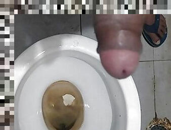 A guys masturbate penis in the bathroom
