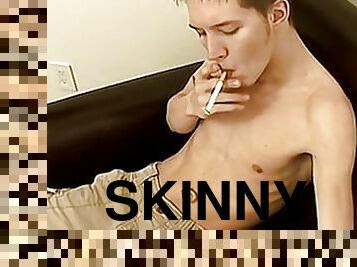 Skinny twink Ryan Connors masturbates while smoking cigars