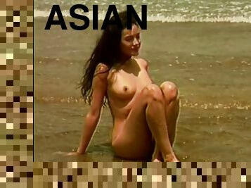 asiatisk, offentlig, babes, strand, fetisj