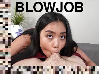 Shy looking Filipina throats cock and rides it in reverse
