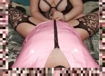 Sissy milked by Mistress in condom