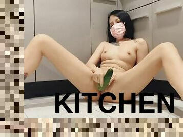 Bitches eat cucumber in the kitchen A