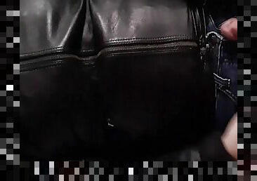 Jerking off in Black Leather Jacket