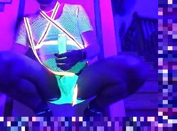 Neon glow black light masturbation and cum shot