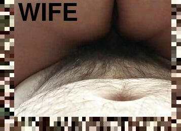 reverse cowgirl with wife up close