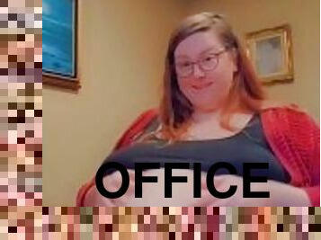 Desk-Ridden Secretary Stuffs Her Face & Plays With Her Bloated Belly In The Office