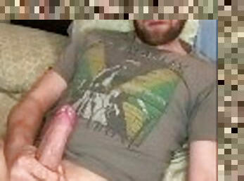 Stroking my beautiful big hard cock till I cum all over my shirt with moaning