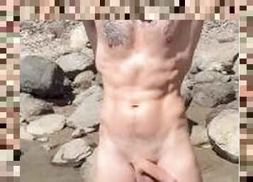 Boygym Sexy Hunk Tattoed Play with fat cock in nudist beach