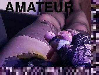 masturbation, transsexuelle, amateur, branlette, bas, ejaculation, européenne, euro, lingerie, sperme