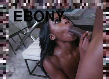 Ebony beauty shoves large BBC in her tiny holes for supreme pleasure