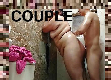 I Ended Up Russing Her Ass With My Cock, Hot Couple In The Shower Touching Each Other Together - They Record A Sexy Home