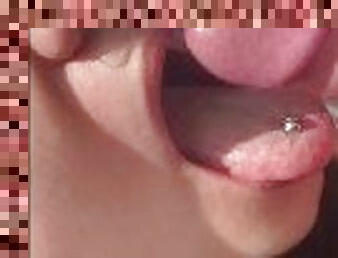 Amateur blowjob with cum in mouth - close-up