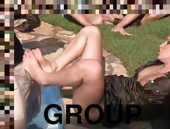 An orgy by the pool with horny beauties