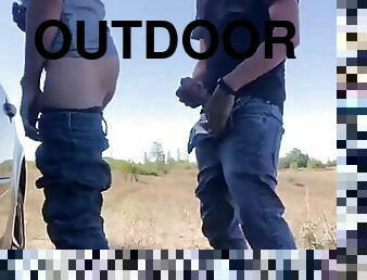 Straight guy fuck gay friend outdoor bareback and cum in ass