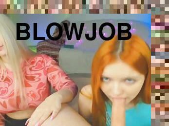 POV blowjob - blonde and redhead sluts cock sharing in homemade video
