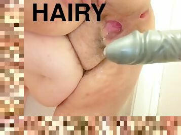 Hairy ssbbw pissing and assfuck huge dildo