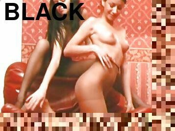 Halie and Claudia In Black and Tan Pantyhose Playing 2