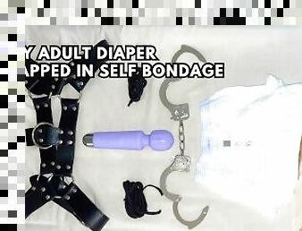 Gay adult diaper trapped in self bondage