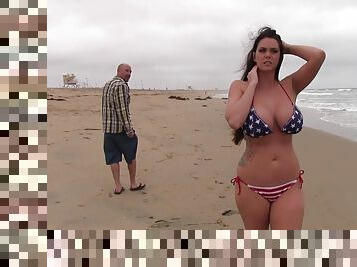 Big-breasted Alison Tyler loses American flag bikini to get the bone