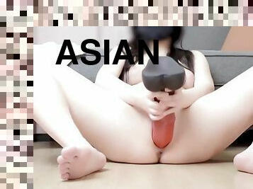Tight Asian Teen Ruins Pussy With Huge Dildo