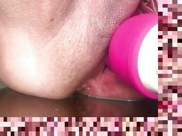 Extreme closeup of fisted labia after bbc creampie