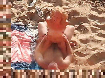 Blonde blows and rides old guy at the beach