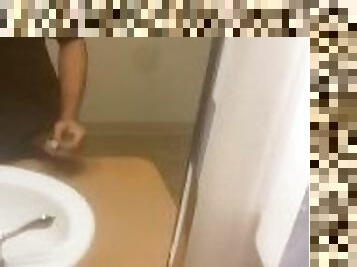 Teen bust a quick nut in work bathroom.