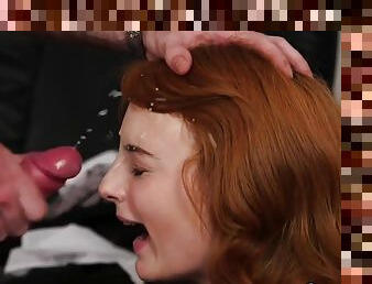 Wacky Bombshell Gets Jizz Shot On Her Face Swallowing A