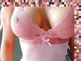 Big tits MILF in pink lingerie